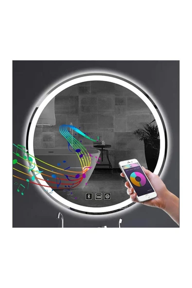 GLOBAL LED MIRROR 85cm  Bluetoothlu Dokunmatik Tuşlu Buğu Yapmayan Ledli Yuvarlak Banyo Aynası ürün görseli 1