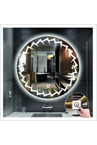 GLOBAL LED MIRROR 80 Cm Beyaz Ledli Tasarım Kumlamalı Dokunmatik Tuşlu Banyo Aynası Makyaj Aynası Işıklı Ayna ürün görseli 1