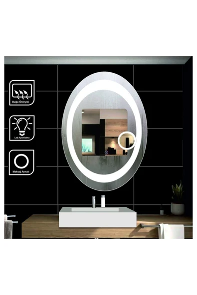 GLOBAL LED MIRROR 80 Cm Makyaj Aynalı Dokunmatik Tuşlu Buğulanmayan Ledli Yuvarlak Ayna Banyo Aynası ürün görseli 1