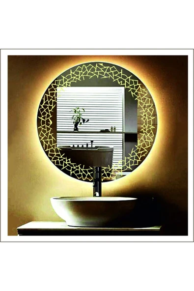 GLOBAL LED MIRROR 90 Cm Günışığı Ledli Tasarım Kumlamalı Banyo Aynası Makyaj Aynası Işıklı Ayna ürün görseli 1