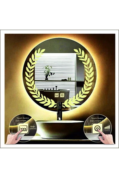GLOBAL LED MIRROR 50 Cm Günışığı Ledli Tasarım Kumlamalı Dokunmatik Tuşlu Buğu Önleyicili Banyo Aynası Makyaj Aynası ürün görseli 1
