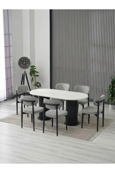 AURA BOHEM MASA TAKIMI 90X180 MDF MASA VE 6 ADET POLO SANDALYE ürün görseli 1