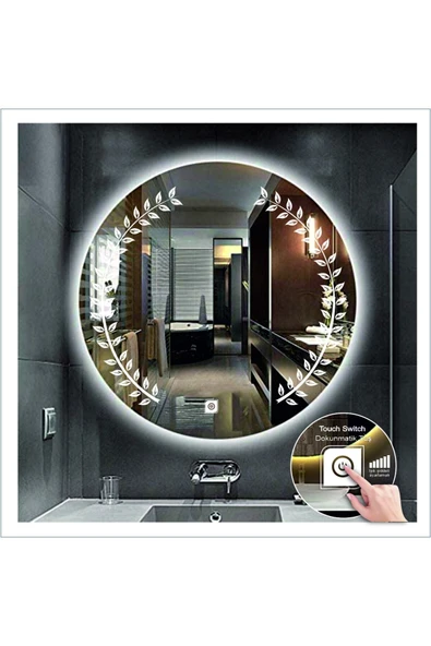 GLOBAL LED MIRROR 80 Cm Beyaz Ledli Tasarım Kumlamalı Dokunmatik Tuşlu Banyo Aynası Makyaj Aynası Işıklı Ayna ürün görseli 1