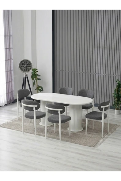 AURA BOHEM MASA TAKIMI 90X180 MDF MASA VE 6 ADET POLO SANDALYE ürün görseli 1