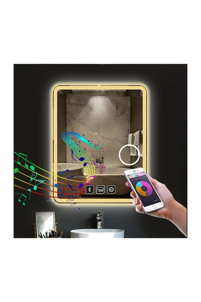 GLOBAL LED MIRROR 75x105 Cm Bluetoothlu Makyaj Aynalı Buğu Yapmayan Ledli Banyo Aynası ürün görseli 1