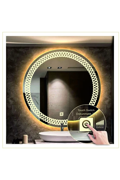 GLOBAL LED MIRROR 80 Cm Günışığı Ledli Tasarım Kumlamalı Dokunmatik Tuşlu Banyo Aynası Makyaj Aynası Işıklı Ayna ürün görseli 1