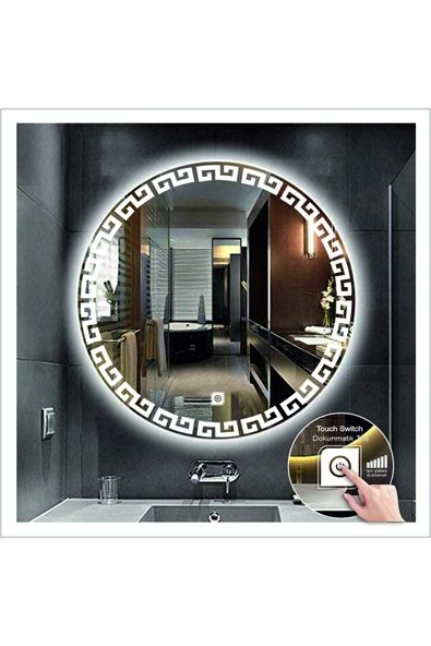 GLOBAL LED MIRROR 90 Cm Beyaz Ledli Tasarım Kumlamalı Dokunmatik Tuşlu Banyo Aynası Makyaj Aynası Işıklı Ayna ürün görseli 1