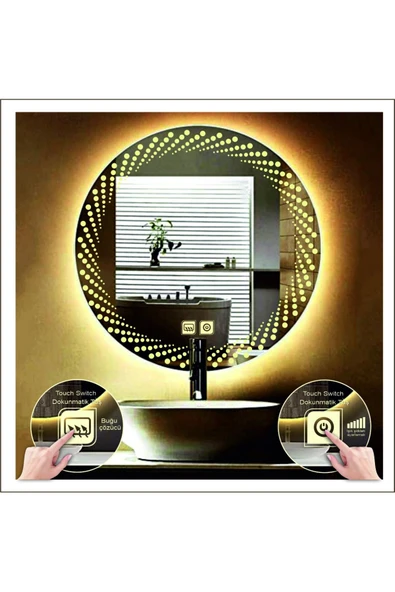 GLOBAL LED MIRROR 50 Cm Günışığı Ledli Tasarım Kumlamalı Dokunmatik Tuşlu Buğu Önleyicili Banyo Aynası Makyaj Aynası ürün görseli 1
