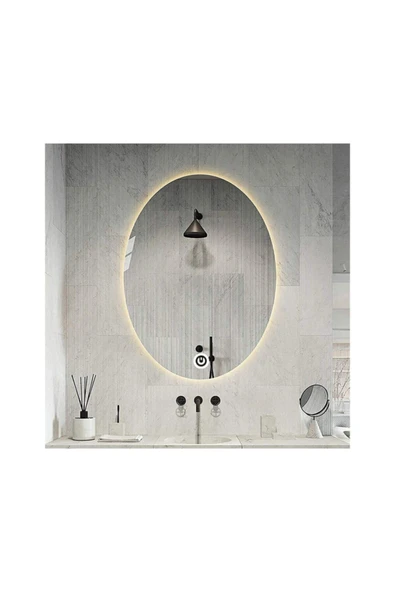 GLOBAL LED MIRROR 80x100 Cm Dokunmatik Tuşlu Elips Ledli Ayna Banyo Aynası Dekoratif Ayna Boy Ayna Salon Duvar Ayna ürün görseli 1