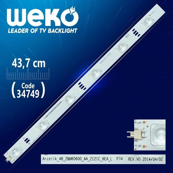 ARCELİK_48 _ ZKN60600 _ AA_2121C_6EA_L P74 REV.V0 - 43.7 Cm 6 Ledli - WK-050 Led Tv Bar ürün görseli 1