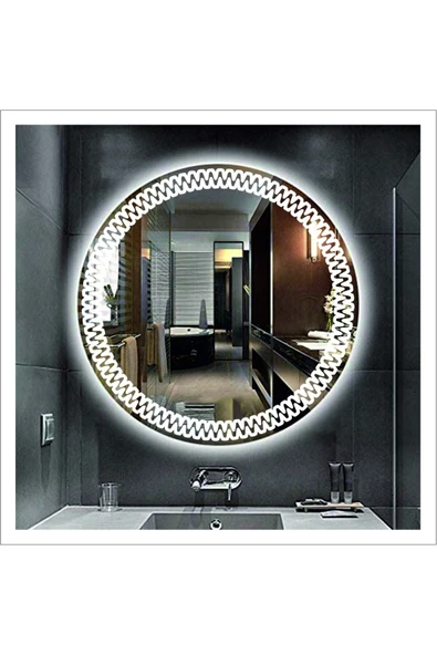 GLOBAL LED MIRROR 60 Cm Beyaz Ledli Tasarım Kumlamalı Banyo Aynası Makyaj Aynası Işıklı Ayna ürün görseli 1