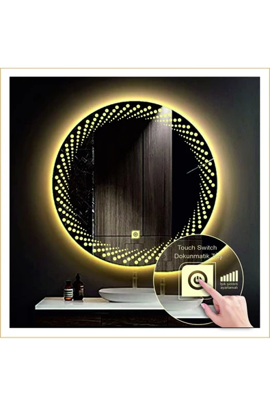 GLOBAL LED MIRROR 80 Cm Günışığı Ledli Tasarım Kumlamalı Dokunmatik Tuşlu Banyo Aynası Makyaj Aynası Işıklı Ayna ürün görseli 1