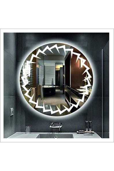 GLOBAL LED MIRROR 90 Cm Beyaz Ledli Tasarım Kumlamalı Banyo Aynası Makyaj Aynası Işıklı Ayna ürün görseli 1