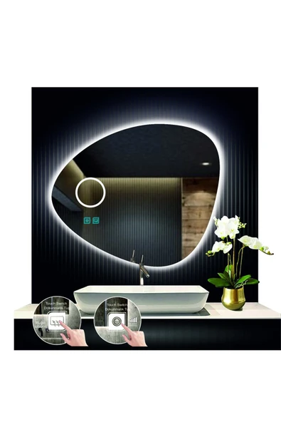 GLOBAL LED MIRROR 70 Cm Çapında Buğu Çözücülü Dokunmatik Ledli Makyaj Aynalı Asimetrik Banyo Aynası Led Işıklı ürün görseli 1