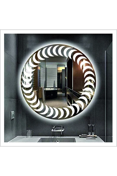 GLOBAL LED MIRROR 90 Cm Beyaz Ledli Tasarım Kumlamalı Banyo Aynası Makyaj Aynası Işıklı Ayna ürün görseli 1