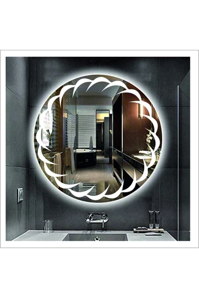 GLOBAL LED MIRROR 55 Cm Beyaz Ledli Tasarım Kumlamalı Banyo Aynası Makyaj Aynası Işıklı Ayna ürün görseli 1