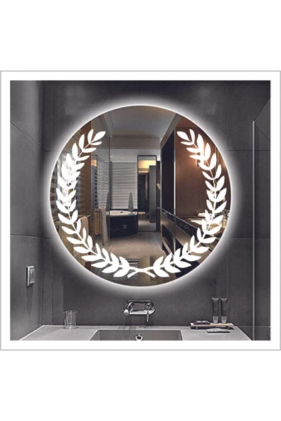 GLOBAL LED MIRROR 80 Cm Beyaz Ledli Tasarım Kumlamalı Banyo Aynası Makyaj Aynası Işıklı Ayna ürün görseli 1
