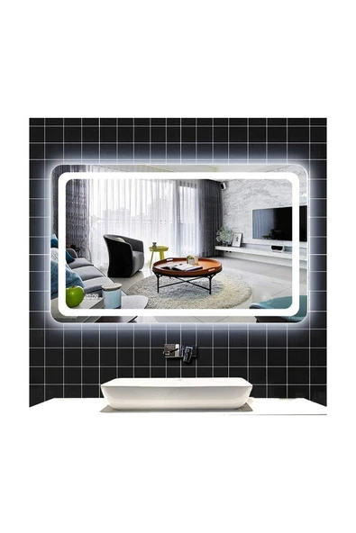 GLOBAL LED MIRROR 65x90 Cm Kumlamalı Ledli Ayna Duvar Salon Banyo Wc Ofis Yatak Odası Boy Ledli Ayna ürün görseli 1
