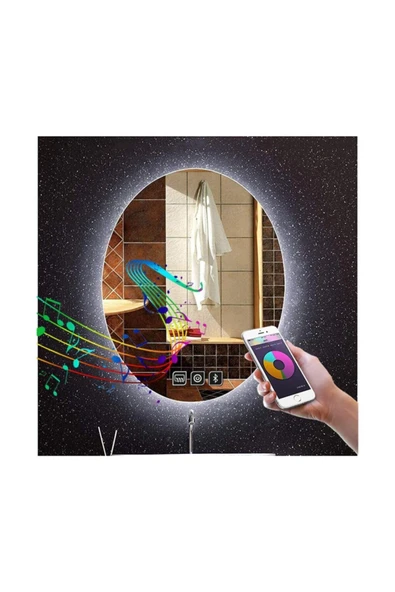 GLOBAL LED MIRROR 65x85 Cm Bluetoothlu Dokunmatik Tuşlu Buğu Yapmayan Ledli Elips Banyo Aynası ürün görseli 1