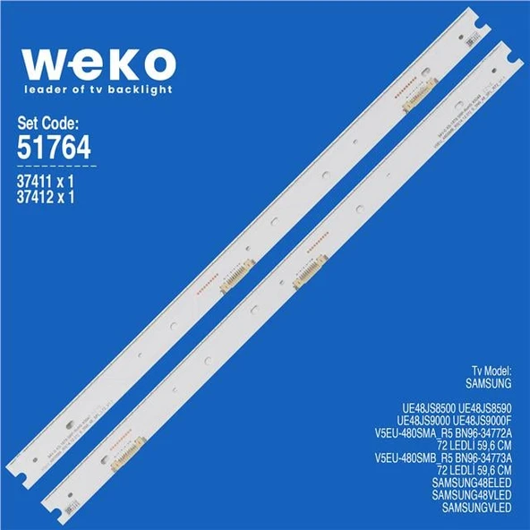 Wkset-6764 37411X1 37412X1 V5eu-480Sma/B  2 Adet Led Bar (72Led) (Tvnizi açıp içindeki led barla birebir aynısı olduğunu görmeden almayınız. Sonrasında iade ALMAMAKTAYIZ.) ürün görseli 1