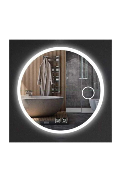 GLOBAL LED MIRROR 90 Cm Makyaj Aynalı Dokunmatik Tuşlu Buğu Yapmayan Ledli Yuvarlak Banyo Aynası ürün görseli 1