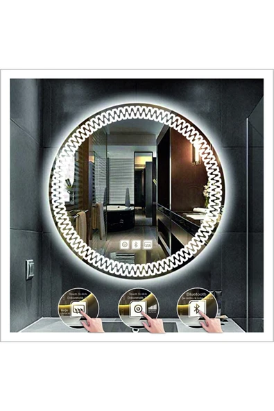 GLOBAL LED MIRROR 50 Cm Beyaz Ledli Tasarım Kumlamalı Dokunmatik Bluetoothlu Buğu Önleyicili Banyo Aynası Makyaj Ayna ürün görseli 1