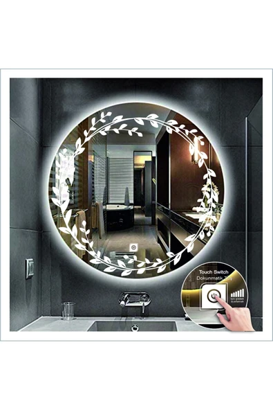 GLOBAL LED MIRROR 60 Cm Beyaz Ledli Tasarım Kumlamalı Dokunmatik Tuşlu Banyo Aynası Makyaj Aynası Işıklı Ayna ürün görseli 1
