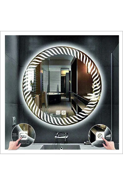 GLOBAL LED MIRROR 50 Cm Beyaz Ledli Tasarım Kumlamalı Dokunmatik Tuşlu Buğu Önleyicili Banyo Aynası Makyaj Aynası ürün görseli 1