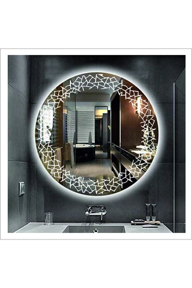 GLOBAL LED MIRROR 70 Cm Beyaz Ledli Tasarım Kumlamalı Banyo Aynası Makyaj Aynası Işıklı Ayna ürün görseli 1