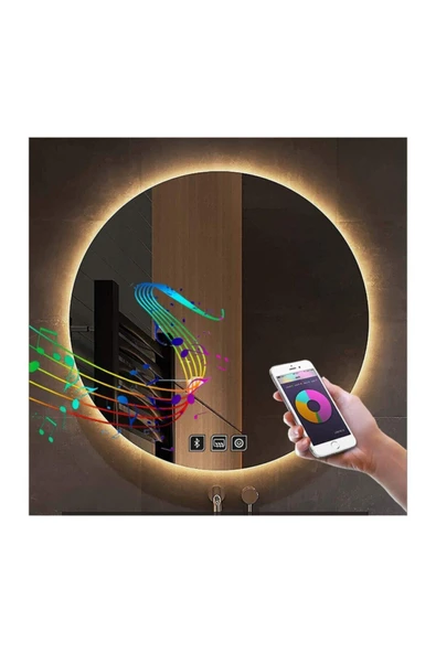 GLOBAL LED MIRROR 70 cm Bluetoothlu Dokunmatik Tuşlu Buğu Yapmayan Ledli Yuvarlak Banyo Aynası ürün görseli 1