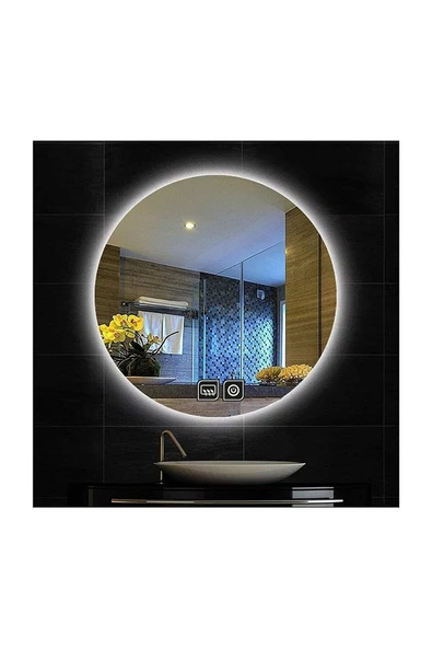 DNR Mirror 60 Cm Buğu Yapmayan Dokunmatik Tuşlu Beyaz Ledli Yuvarlak Banyo Aynası ürün görseli 1