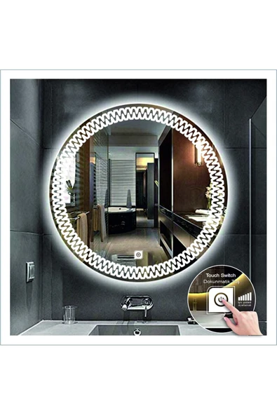 GLOBAL LED MIRROR 50 Cm Beyaz Ledli Tasarım Kumlamalı Dokunmatik Tuşlu Banyo Aynası Makyaj Aynası Işıklı Ayna ürün görseli 1
