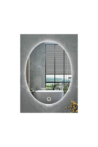 GLOBAL LED MIRROR 50x70 Cm Dokunmatik Tuşlu Elips Ledli Ayna Banyo Aynası Dekoratif Ayna Boy Ayna Salon Duvar Ayna ürün görseli 1