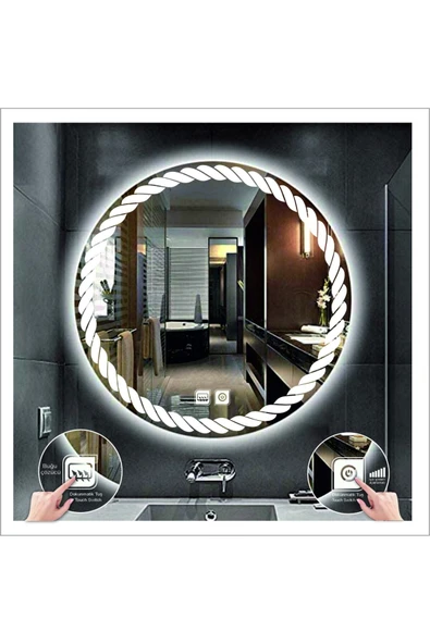 GLOBAL LED MIRROR 90 Cm Beyaz Ledli Tasarım Kumlamalı Dokunmatik Tuşlu Buğu Önleyicili Banyo Aynası Makyaj Aynası ürün görseli 1
