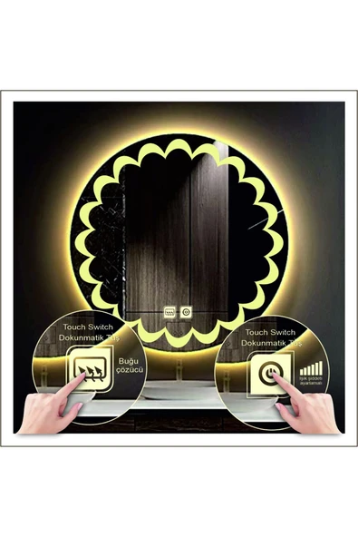 GLOBAL LED MIRROR 50 Cm Günışığı Ledli Tasarım Kumlamalı Dokunmatik Tuşlu Buğu Önleyicili Banyo Aynası Makyaj Aynası ürün görseli 1