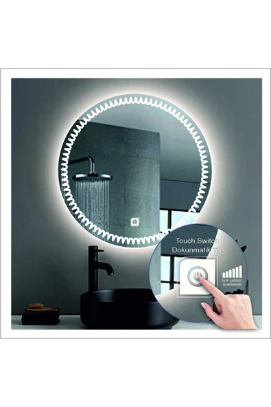 GLOBAL LED MIRROR 60 Cm Beyaz Ledli Tasarım Kumlamalı Dokunmatik Tuşlu Banyo Aynası Makyaj Aynası Işıklı Ayna ürün görseli 1