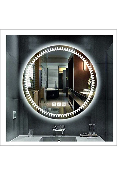 GLOBAL LED MIRROR 60 Cm Beyaz Ledli Tasarım Kumlamalı Dokunmatik Bluetoothlu Buğu Önleyicili Banyo Aynası Makyaj Ayna ürün görseli 1