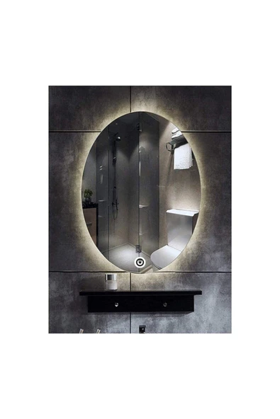 GLOBAL LED MIRROR 65x85 Cm Dokunmatik Tuşlu Elips Ledli Ayna Banyo Aynası Dekoratif Ayna Boy Ayna Salon Duvar Ayna ürün görseli 1