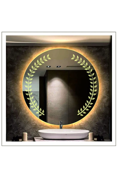 GLOBAL LED MIRROR 50 Cm Günışığı Ledli Tasarım Kumlamalı Banyo Aynası Makyaj Aynası Işıklı Ayna ürün görseli 1