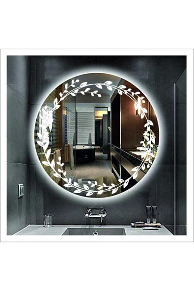 GLOBAL LED MIRROR 80 Cm Beyaz Ledli Tasarım Kumlamalı Banyo Aynası Makyaj Aynası Işıklı Ayna ürün görseli 1
