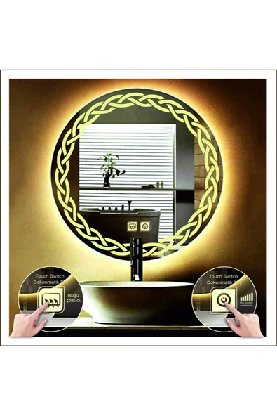 GLOBAL LED MIRROR 90 Cm Günışığı Ledli Tasarım Kumlamalı Dokunmatik Tuşlu Buğu Önleyicili Banyo Aynası Makyaj Aynası ürün görseli 1