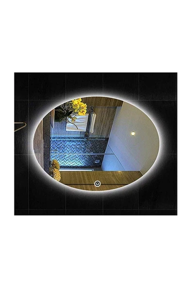 GLOBAL LED MIRROR 50x70 Cm Kumlamalı Dokunmatik Tuşlu Ledli Elips Ayna Duvar Salon Banyo Wc Ofis Yatak Odası Boy Ledli ürün görseli 1
