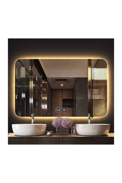 GLOBAL LED MIRROR 65x90 cm Dokunmatik Tuşlu Buğu Çözücü Ledli Banyo Aynası Dekoratif Ayna ürün görseli 1