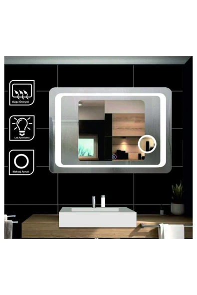 GLOBAL LED MIRROR 80x100 Cm Makyaj Aynalı Dokunmatik Tuşlu Buğulanmayan Ledli Ayna Banyo Aynası ürün görseli 1