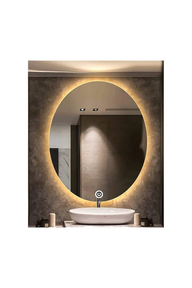 GLOBAL LED MIRROR 50x70 Cm Dokunmatik Tuşlu Elips Ledli Ayna Banyo Aynası Dekoratif Ayna Boy Ayna Salon Duvar Ayna ürün görseli 1