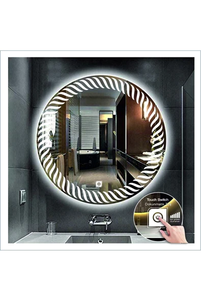 GLOBAL LED MIRROR 60 Cm Beyaz Ledli Tasarım Kumlamalı Dokunmatik Tuşlu Banyo Aynası Makyaj Aynası Işıklı Ayna ürün görseli 1