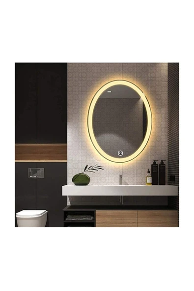 GLOBAL LED MIRROR 80x100 Cm Kumlamalı Dokunmatik Tuşlu Ledli Elips Ayna Duvar Salon Banyo Wc Ofis Yatak Odası Boy Ledl ürün görseli 1