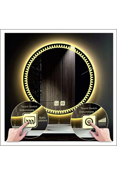 GLOBAL LED MIRROR 55 Cm Günışığı Ledli Tasarım Kumlamalı Dokunmatik Tuşlu Buğu Önleyicili Banyo Aynası Makyaj Aynası ürün görseli 1