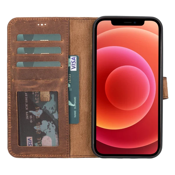 iPhone 12 Pro Max Uyumlu Manyetik Hakiki Deri Cüzdan Kılıf ,Cüzdan Taşımaya Son, Kredi Kart Yuvalı ürün görseli 1
