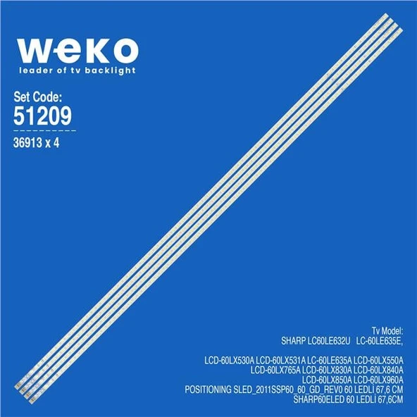 Wkset-6209 36913X4 Posıtıonıng Sled_2011Ssp60_60_Gd_Rev0 4 Adet Led Bar (60Led) (Tvnizi açıp içindeki led barla birebir aynısı olduğunu görmeden almayınız. Sonrasında iade ALMAMAKTAYIZ.) ürün görseli 1